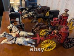 LOT OF ANTIQUE & VINTAGE CAST IRON TOYS Cars And Horse And Carriage Etc