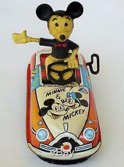 Louis Marx 50's Mickey & Friends Car Tin Lithographed Wind Up Toy 6 3/4 Large