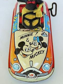Louis Marx 50's Mickey & Friends Car Tin Lithographed Wind Up Toy 6 3/4 Large