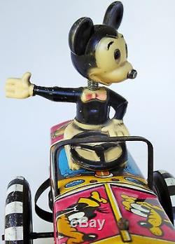 Louis Marx 50's Mickey & Friends Crazy Car Tin Lithographed Wind Up Toy 5 3/4