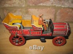 LOVELY ANTIQUE CAR 1900's FLYWHEEL TINPLATE LIMOUSINE GERMANY UNKNOWN TIN TOY
