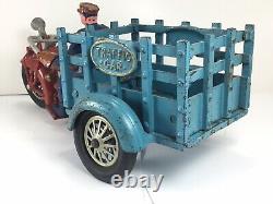 Large HUBLEY INDIAN Vintage Cast Iron Traffic Car Motorcycle All Original