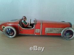 Large Old Tin Toy Race Car Mettoy Chad Valley Boat Tail Brooklands Style rare
