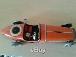 Large Old Tin Toy Race Car Mettoy Chad Valley Boat Tail Brooklands Style rare
