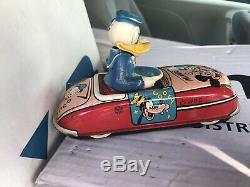 Linemar Donald Duck Driving Car Complete Great Wind Up Toy Works Great Shape