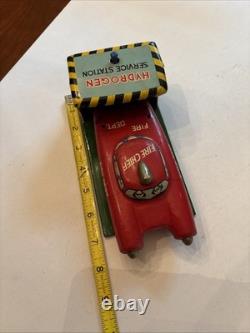 Linemar tin windup Hydrogen Service Station with Futuristic Fire Chief Car as-59