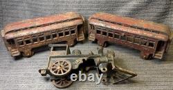 Lot 3 Cast Iron Toy Train Cars Pennsylvania RR CO Normandie 333 +Locomotive VTG