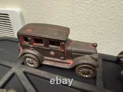 Lot of 4 Vintage Cast Iron Toy Cars Hubley A. C. WILLIAMS Lincoln Race Car