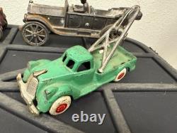 Lot of 4 Vintage Cast Iron Toy Cars Hubley A. C. WILLIAMS Lincoln Race Car