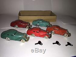 Lot of 5 Vintage SCHUCO Tin WIND-UP Clockwork CAR #1001U. S. Zone Germany