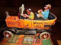 Louis Marx Amos'N' Andy Fresh Air Taxi Tin Windup Car with Original Box & Cutouts