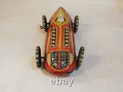 Louis Marx Rare Vintage 16 Tin Litho Wind up Indy Race Car With Key & Driver