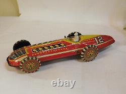 Louis Marx Rare Vintage 16 Tin Litho Wind up Indy Race Car With Key & Driver