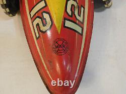 Louis Marx Rare Vintage 16 Tin Litho Wind up Indy Race Car With Key & Driver