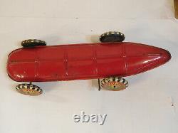 Louis Marx Rare Vintage 16 Tin Litho Wind up Indy Race Car With Key & Driver