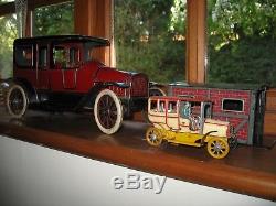Lovely rare 1900s ANTIQUE ZETT LIMOUSINE GERMANY TINPLATE CAR TIN TOY wind up