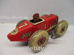 MARX TIN LITHO WINDUP RACER & DRIVER & BALLOON TIRES NICE 1940s RACE CAR WORKS