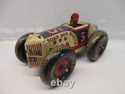 MARX TIN LITHO WINDUP RACER & DRIVER & BALLOON TIRES NICE 1940s RACE CAR WORKS