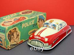 MASUDAYA MODERN TOYS JAPAN 1950s BOXED TIN POLICE CAR RARE WITH SPELLING MISTAKE