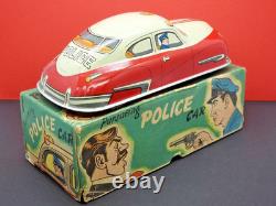 MASUDAYA MODERN TOYS JAPAN 1950s BOXED TIN POLICE CAR RARE WITH SPELLING MISTAKE
