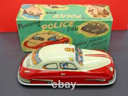 MASUDAYA MODERN TOYS JAPAN 1950s BOXED TIN POLICE CAR RARE WITH SPELLING MISTAKE