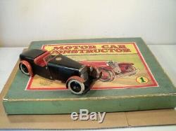 MECCANO No 1 CONSTRUCTOR CAR (1930's) (RARE COLOUR, BLACK) (BOXED + SPARE PARTS)