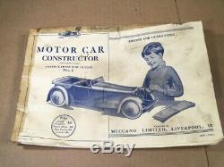 MECCANO No 1 CONSTRUCTOR CAR (1930's) (RARE COLOUR, BLACK) (BOXED + SPARE PARTS)