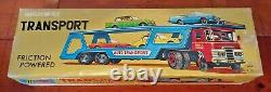 MKK Quality Toys Vintage 1960's Friction Powered Highway Transport Truck/2 Cars