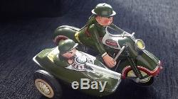 Made in China rare tin motorcycle with side car green military Chinese MF 807