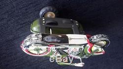 Made in China rare tin motorcycle with side car green military Chinese MF 807