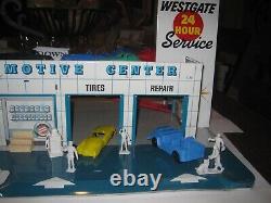 Marx 1960's Westgate Tin Gas Station Playset with8 Cars & 6 People