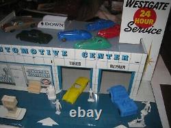 Marx 1960's Westgate Tin Gas Station Playset with8 Cars & 6 People