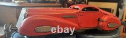 Marx ca. 1930's Red Lithographed Tin Windup Reversible Coupe/Marvel Car WORKS
