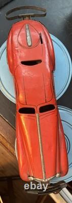 Marx ca. 1930's Red Lithographed Tin Windup Reversible Coupe/Marvel Car WORKS