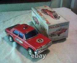Mercedes Benz Batt. Op. Bump'N' Go Tin Toy Red Police Car