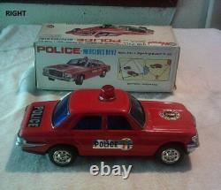 Mercedes Benz Batt. Op. Bump'N' Go Tin Toy Red Police Car