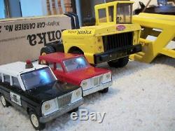 Mighty tonka car carrier plus box and two jeep wagoneers one police 1960s cool