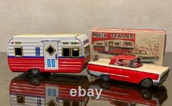 Modern Toys Japan FORD GALAXIE 1960 Car & HOUSE TRAILER Friction Tin Toy 1960's