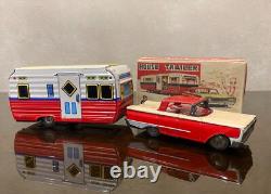 Modern Toys Japan FORD GALAXIE 1960 Car & HOUSE TRAILER Friction Tin Toy 1960's