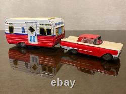 Modern Toys Japan FORD GALAXIE 1960 Car & HOUSE TRAILER Friction Tin Toy 1960's