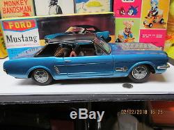 Mustang 1965 Battery Operated Tin Car In Box Exc- N Mint And Works 13.5 Inches