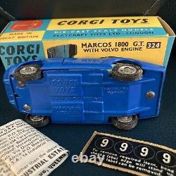 NIB #324 VTG CORGI TOYS MARCOS 1800 GT With VOLVO ENGINE ELITE COLLECTOR COND