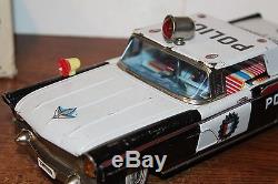 NICE ALPS TIN BATTERY OPERATED 1958 LINCOLN POLICE HIGHWAY PATROL CAR in BOX
