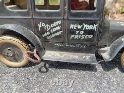 Nice Vintage Ferdinand Strauss Tin Windup Toy Car Leaping Lena 1920s