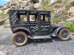 Nice Vintage Ferdinand Strauss Tin Windup Toy Car Leaping Lena 1920s