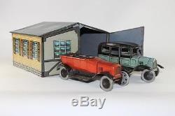 ORIGINAL Tin Plate Clockwork Bing Sedan & Touring Car with Garage