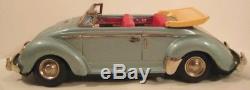 Old Tin Battery Op Toy V W Car Big 9 3/4 Volkswagen Convertible 1960 Rare