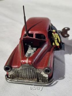 Old Tin French Wind Up Car Mechanic Exits Car As Hood Raises Made In France