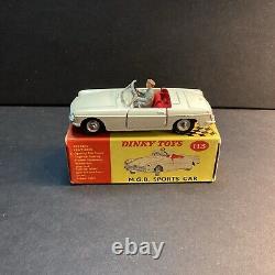 Old Vtg DINKY TOYS MGB Sport Convertible Racing Toy Car #113 WithDriver & Box