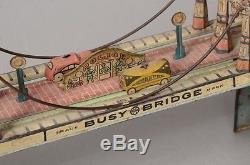 Original Vintage Busy Bridge Tin Mechanical Toy 6 Cars by Louis Mark & Co. 193